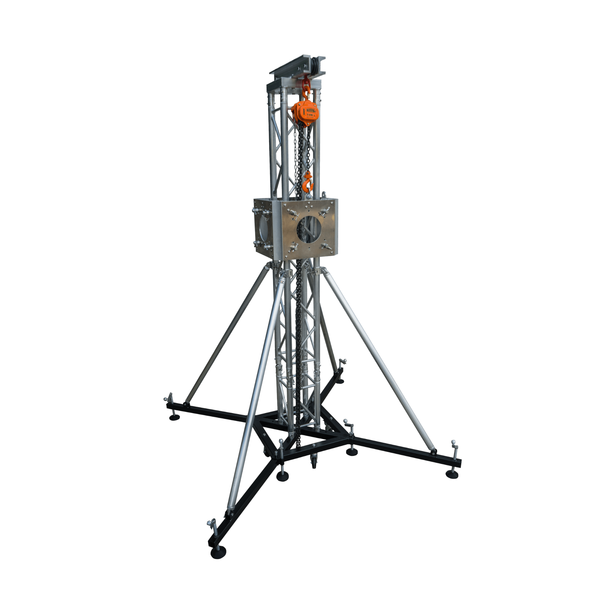 Package Includes: 1 Sleeve Block, 1 Support Base, 4 Outrigger Stabilizer, 4 Double Male Single Hinge, 1 Truss 3′